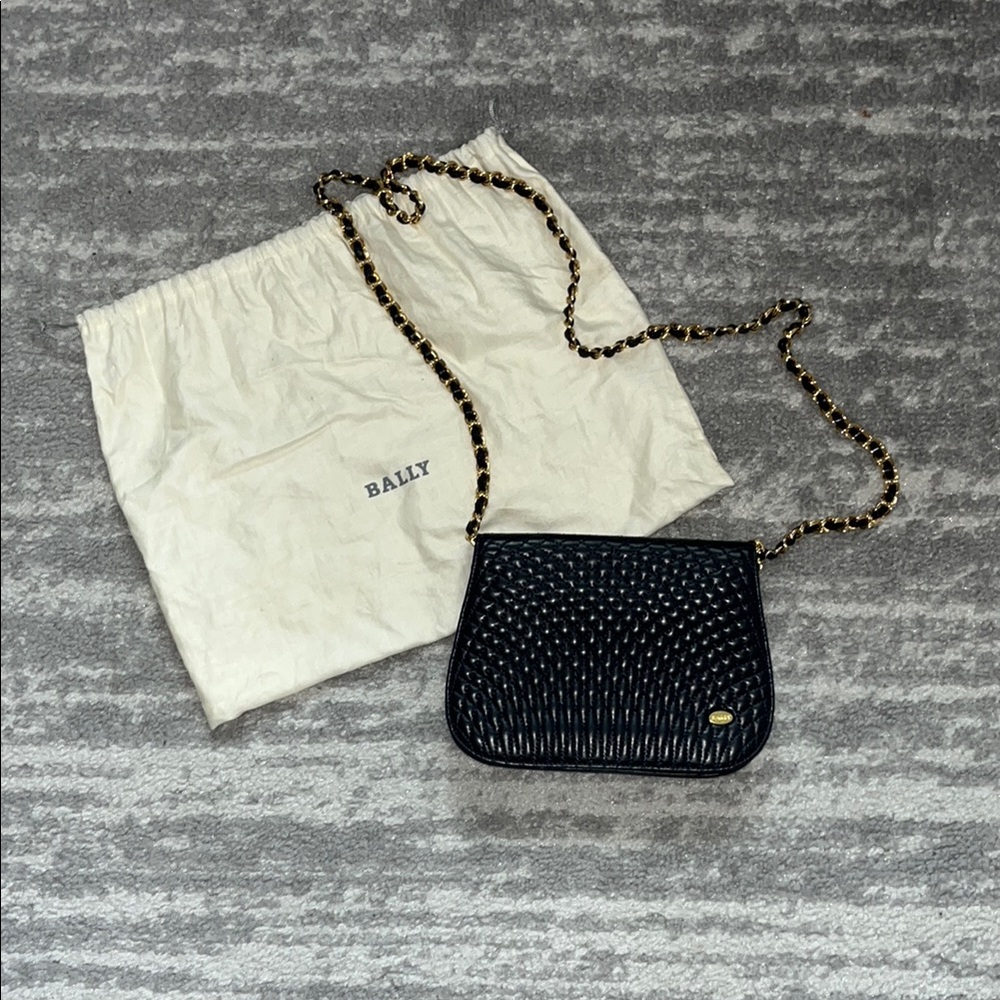 Bally Navy Double Flap Quilted Leather Bag